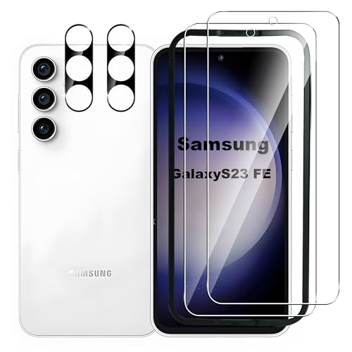 Tieeyivv für Samsung Galaxy S23 FE Schutzfolie für Panzerglas,【2+2 Stück】 Schutzglas und Kameraschutz und Positionierhilfe, 9H Härte, HD Klar, Anti-Bläschen von Tieeyivv