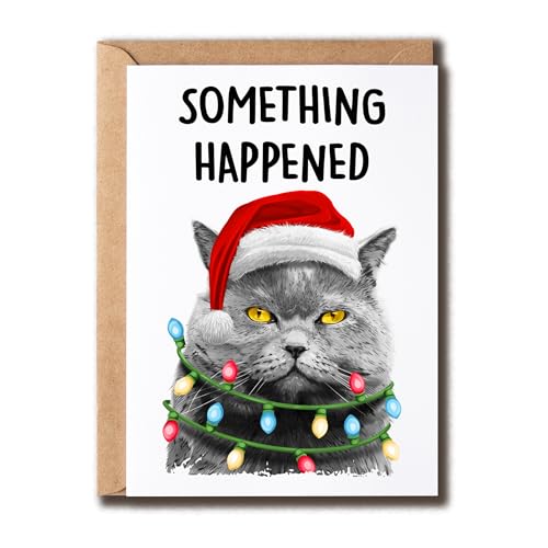 TienDucCards Lustige Katzen-Weihnachtskarte – Something Happened Christmas Lights – Tolles Geschenk für Weihnachten von TienDucCards