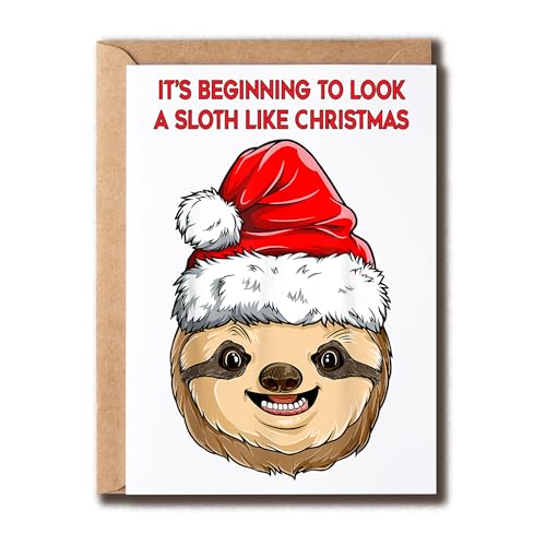 TienDucCards Lustige Weihnachtskarte mit der Aufschrift "It's Beginning To Look A Sloth Like Christmas", niedliche, festliche Weihnachtsgrußkarte, lustiges Faultier von TienDucCards