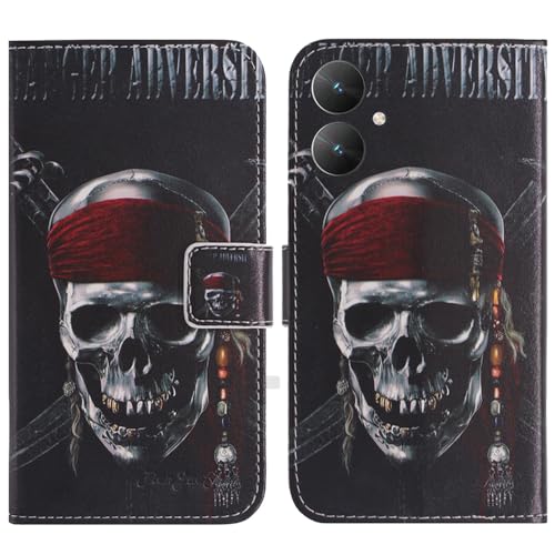 TienJueShi Totenkopf Flip Book Stand Brieftasche Leder Tasche Schütz Hülle Handy TPU Silikon Case Für Xiaomi Redmi 13C 5G 6.74 inch Abdeckung Wallet Cover Etüi von TienJueShi