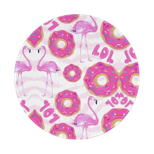 Rundes Mauspad mit Flamingo- und Donuts-Druck, Gaming-Mauspad, rutschfestes Gummi-Mauspad für Büro, Laptop, 20 x 20 cm von TietYaer