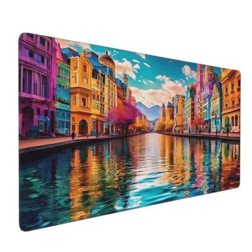 Mauspad XXL,1500x800 mm, Stadtlandschaft Gaming Mauspad, Schreibtischunterlage Mousepad Vernähte Kanten WassXerdicht Anti-Rutsch, für Gaming Zubehör Deko, Stabiler Halt auf Glatten Oberflächen Y-6776 von Tifnuer