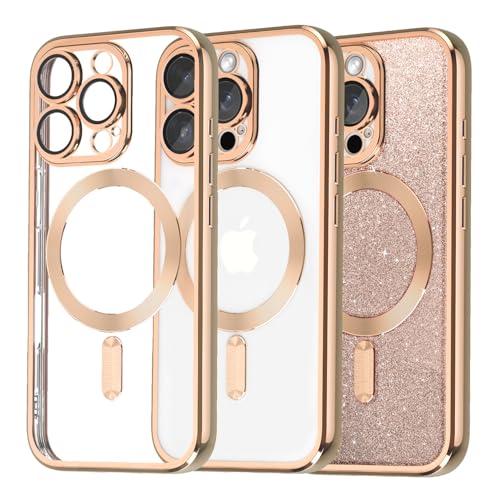 Tikgue Handyhülle für iPhone 16 Pro Hülle Magnetisch,[Kompatibel mit Magsafe][Glitzer Karte] Transparent TPU Silikon Schutzhülle Stoßfest Kameraschutz Clear Case für iPhone 16 Pro - Gold von Tikgue