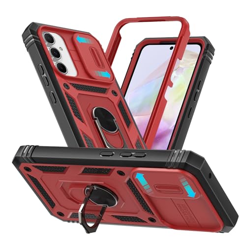 Tikgue für Samsung Galaxy A35 5G Hülle mit Kameraschutz, Handyhülle Samsung Galaxy A35 5G mit 360° Metall Ring Ständer Stoßfestes Anti-Drop Hybrid Bumper Case - Rot von Tikgue