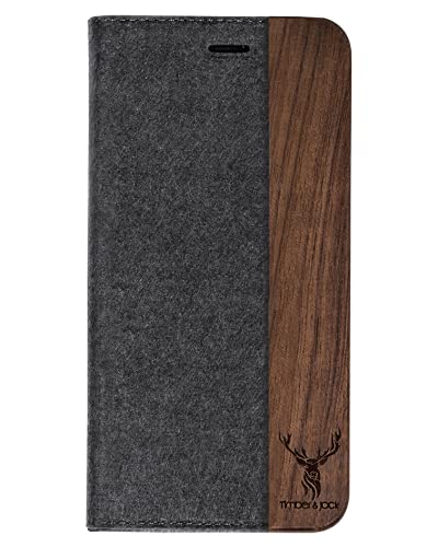 Timber&Jack® - Samsung Galaxy Holz Klapphülle aus Filz & Walnuss - Handyhülle aus Holz passend für Galaxy S20+ von Timber&Jack