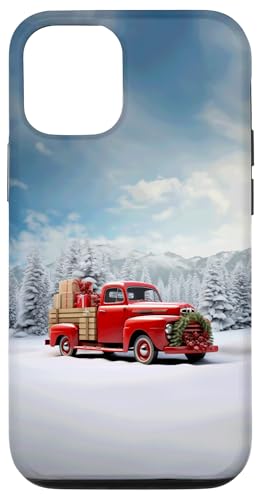 Hülle für iPhone 12/12 Pro Roter LKW mit Weihnachtsbaum und Geschenken von Timeless Christmas Journey Bazaar