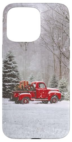 Hülle für iPhone 15 Pro Max Roter LKW mit Weihnachtsbaum und Geschenken von Timeless Christmas Journey Bazaar