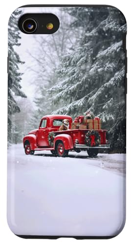 Hülle für iPhone SE (2020) / 7 / 8 Roter LKW mit Weihnachtsbaum und Geschenken von Timeless Christmas Journey Bazaar