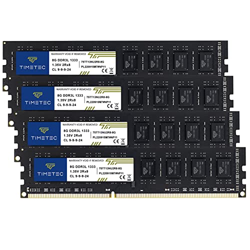 Timetec 32GB KIT (4x8GB) DDR3 1333MHz PC3-10600 Non-ECC Unbuffered 1.35V CL9 2Rx8 Dual Rank 240 Pin UDIMM PC Desktop Computer Memory RAM Module Upgrade (32GB Kit(4x8GB)) von Timetec