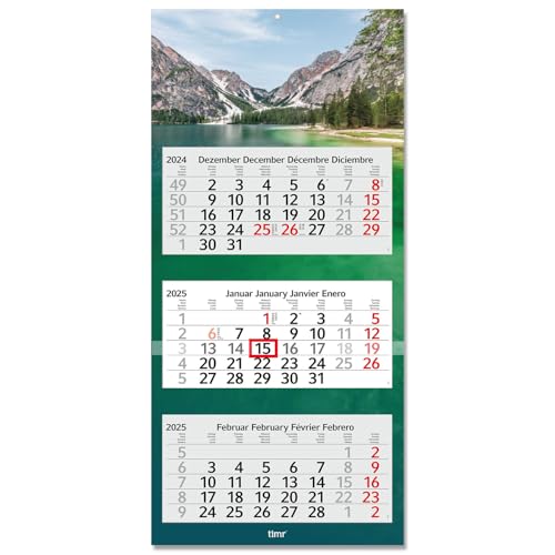 3-Monatskalender 2025 Berge I Wandkalender 3 Monate I 33 x 70 cm I mehrsprachig D/GB/F/ES I Jahresplaner mit Schieber I Mehrblatt-Kalender Motiv Berg-Landschaft in Italien I tr_255 von Timr