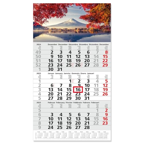 3-Monatskalender 2025 Japan I Fußleisten-Jahreskalender 30 x 53 cm I mehrsprachig D/GB/F/I/E/NL mit Schieber und Aufhängeöse Fuji Berg I tr_267 von Timr