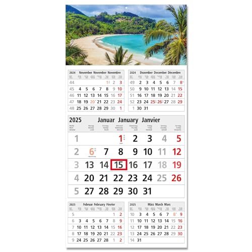 5-Monatskalender 2025 Karibik I Wandkalender I 30 x 60 cm I mehrsprachig D/GB/F Jahresplaner mit Schieber I Mehrblatt-Kalender I Palmen Strand I tr_284 von Timr