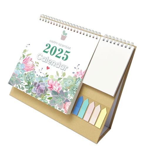 TingHaoO 2025 Office Desk Kalender von 01/2025 bis 12/2025 Twin-Coil Bindungskalender mit kleinem Notizblock und Klebeetikett von TingHaoO