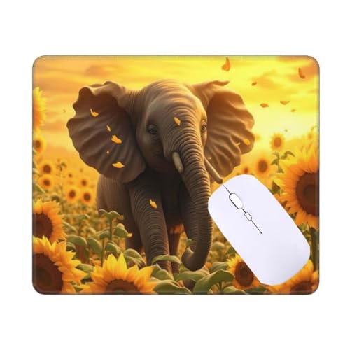 Mauspad Klein 900 X 600 mm Mousepad, Elefant Sonnenblume Mauspad, VerschleißFeste NäHte, rutschfeste Gummibasis Gaming Mauspad, Wassxerdicht Schreibtischunterlage für Pc,Laptop,Home, Office T-2160 von Tinnoon