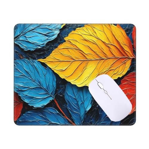 Mousepad Bunte Blätter Mauspad Kleine 90 x 60 x 0.3 cm, mit Rutschfester Gummiunterseite, Wasserdichtes Mouse Pad, Mini Gaming Mauspad für Damen, Herren, Kabellose Maus Laptop Büro Zuhause T-696 von Tinnoon