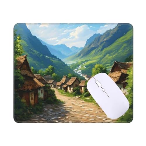 Mousepad Village Cottage Mauspad Kleine 90 x 60 x 0.3 cm, mit Rutschfester Gummiunterseite, Wasserdichtes Mouse Pad, Mini Gaming Mauspad für Damen, Herren, Kabellose Maus Laptop Büro Zuhause T-2016 von Tinnoon