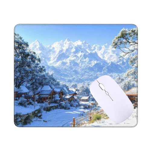 Mousepad Winter Schneelandschaft Mauspad Kleine 90 x 60 x 0.3 cm, mit Rutschfester Gummiunterseite, Wasserdichtes Mouse Pad, Mini Gaming Mauspad für Damen, Herren, Kabellose Maus Laptop Büro T-2244 von Tinnoon