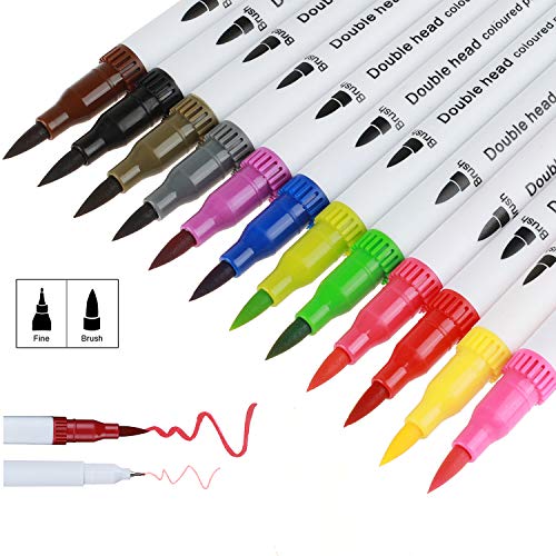 Tioamy Pinselstifte Dual Brush Pen Filzstifte Set 12 Farben Textmarker Fineline-Tipp für Kinder und Erwachsene Farbton Malerei Wiedergabe Kunst Manga Comic Calligraphy Animation von Tioamy