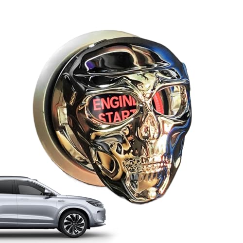 Tioheam Push-to-Start-Abdeckung,Totenkopf-Druck-Start-Abdeckung,Metall-Totenkopf-Druckstart-Aufkleber - Aufkleber für Motor-Start-Stopp-, Gothic-Autozubehör für Fahrzeuge von Tioheam