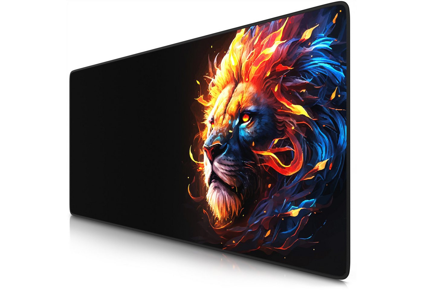 Titanwolf Gaming Mauspad XXL Speed Mousepad 900 x 400 x 3 mm, Schreibtischauflage, abwaschbar, rutschfeste Rückseite, Geschwindigkeit & Präzision, Fire Lion von Titanwolf