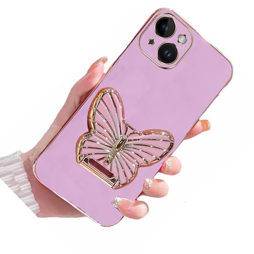 Nadoli für iPhone 13 Mini Schmetterling Versteckt Ständer Hülle,Ultra Dünn Überzug Galvanisierte Schmetterling Ständer Weiche Silikon Kratzfest Handyhülle Schutzhülle von Tivenfezk