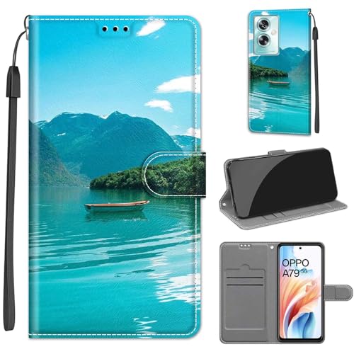 Tivenfezk Handyhülle PU Leder für Oppo A79 5G,Bunt Bemalt Boot Trageschlaufe Kartenfach Magnet Ständer Schutzhülle Brieftasche Cover von Tivenfezk