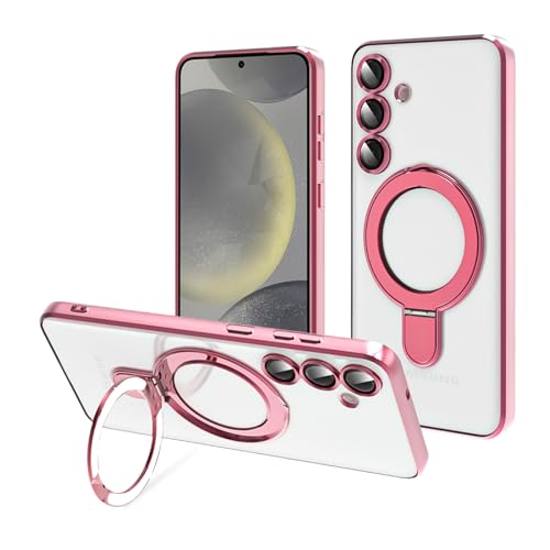 Tnarru Design für Galaxy S25+ Hülle, transparent mit Ständer [Kameraobjektivschutz] [kompatibel mit MagSafe] Anti-Kratzer, vergilbungsfrei, schlanke, magnetische Hülle für Galaxy S25 Plus, Rosa von Tnarru