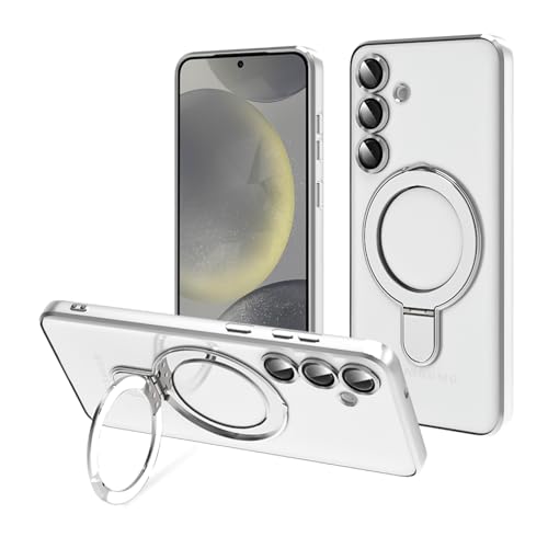 Tnarru Design für Galaxy S25 Hülle transparent mit Ständer [Kameraobjektivschutz] [Kompatibel mit MagSafe] Anti-Kratzer, vergilbungsfrei, schlanke, magnetische Hülle für Galaxy S25, Silber von Tnarru