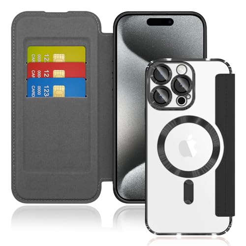 Tnarru iPhone 15 Pro Max Wallet Case mit Kartenhalter [kompatibel mit Magsafe] PU-Leder Magnetisch Flip Folio Kartensteckplatz Stoßfeste Schutzhülle für iPhone 15 Pro Max Hülle 6,7 Zoll, Schwarz von Tnarru