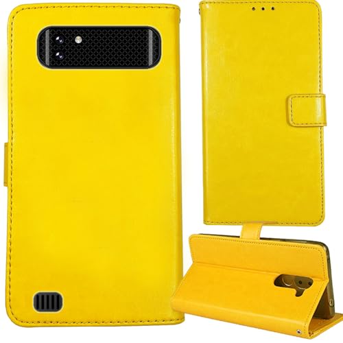 Tnviud Premium Retro Flip Leder Tasche Schütz Hülle Handy Telefon Case Für Logicom Xtrem 650 6.51" Abdeckung Wallet Cover Etui Holder (Gelb) von Tnviud