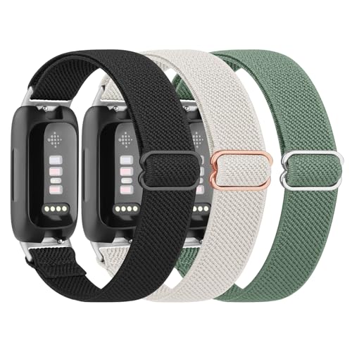 Tobfit 3 Stück Armband für Fitbit Inspire 3 Armband Herren Damen,Nylon Elastisch Verstellbares Elastische Uhrenarmband für Fitbit Inspire 3 Armband(Schwarz/Starlight/Grün) von Tobfit