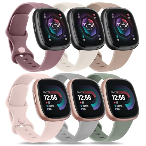 Tobfit 6 Stück Armband für Fitbit Sense 2 Armband Fitbit Versa 4 Armband Damen Herren,Silikon Sport Ersatzarmbänder für Fitbit Versa 3 Armband/Fitbit Sense Armband von Tobfit