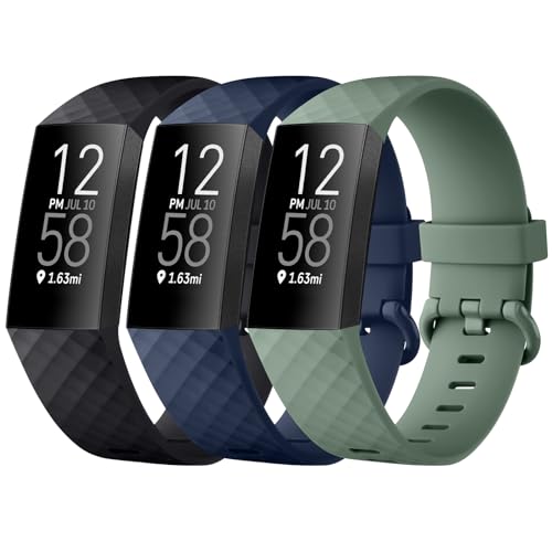 Tobfit für Fitbit Charge 4 Armband Fitbit Charge 3 Armband Damen Herren,Silikon Sport Weiches Verstellbare 3Stück Ersatzarmbänder für Fitbit Charge 4 SE/Charge 3 SE(L,Schwarz/Blau/Avocadogrün) von Tobfit