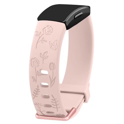 Tobfit für Fitbit Inspire HR Armband/Inspire Armband/Inspire 2 Armband Damen Herren,Silikon Floral Gravierte Sport Ersatzarmbänder Uhrenarmband für Fitbit Inspire/Inspire HR/Inspire 2(Rosa) von Tobfit