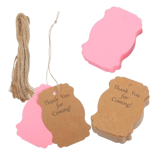 Tofficu 100st Tag-karte Brautduschen-tags Hängende Etiketten Für Die Babyparty Danke Babyparty-tags Geschenkanhänger Für Hochzeitsfeiern Babyfüße Kraftanhänger Hanfseil Rosa von Tofficu