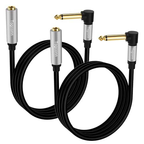 Togconn TS-Verlängerungskabel, rechtwinklig, 6,35 mm, 6,35 mm TS-Stecker auf Buchse, Mono-Adapterstecker, Viertel-Zoll-Kopfhörer-Gitarren-Verlängerungskabel, HiFi-Sound, vergoldete Stecker, 2 Stück von Togconn