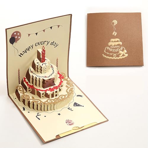 Tokusyou Geburtstagskarte 3D Pop Up Karte Geburtstag Grußkarten mit Schönen Papier-Cut und Umschlag, Kreative Happy Birthday Card Geschenke für Mütter Mädchen Männer Freunde Kinder Familie,Braun von Tokusyou