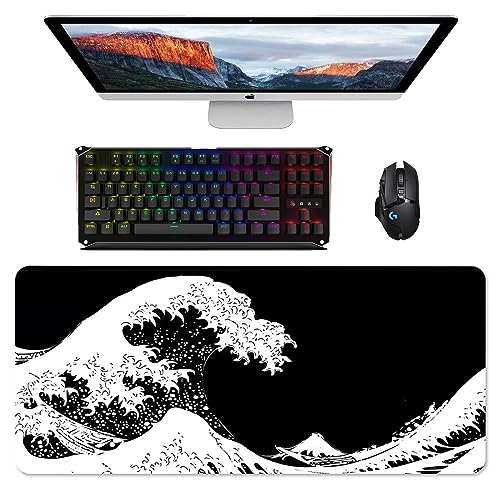 Gaming Mauspad XXL, Mauspad Die Große Welle vor Kanagawa, Mousepad Groß, Verlängertes Mousepad, rutschfeste Gummi Mäusepad, Schreibtischunterlage für PC, MacBook,Laptop, Polyester, 90x40cm (Wave-2) von Tolenre