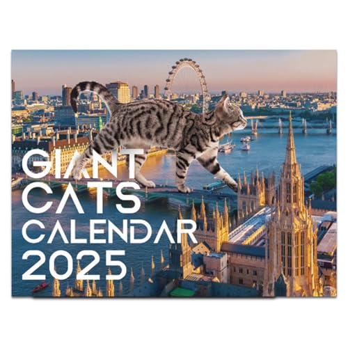 2025 Lustiger Wandkalender British City Januar bis Dezember Kalender Niedliche Illustrationen Riesen Katzen Planer Monatskalender für Zuhause Schule von Toliya