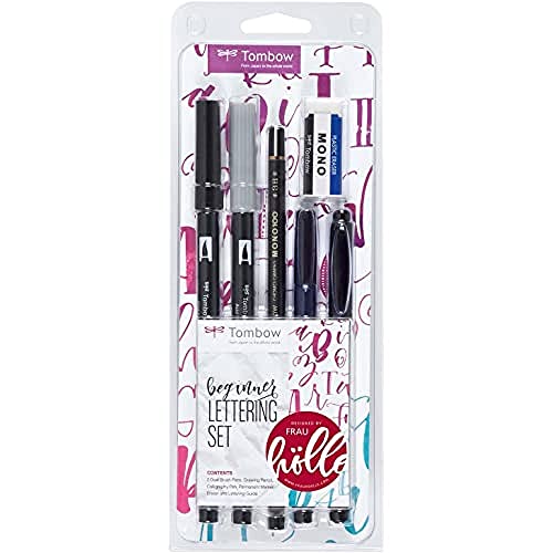 Tombow LS-BEG Lettering Set "Beginner" 5 Stifte mit Radierer, inklusive Anleitung, 6-teiliges Set, 1 Stück (1er Pack) von Tombow