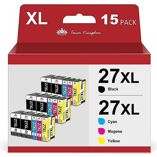 Toner Kingdom 27XL Druckerpatronen Kompatibel für Epson 27 XL für Epson Workforce WF-3620DWF WF-3640DTWF WF-7110DTW WF-7210DTW WF-7610DW WF-7620DTWF WF-7710DWF WF-7720DTWF WF-7715DWF (15 Pack) von Toner Kingdom