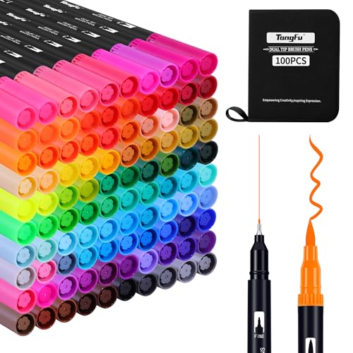 TongFu 100 Filzstifte Set, 1-5 mm/Fineliner 0,4 mm Dual Brush Pen Set, Filzstifte Dicke und Dünne Pinselstifte Aquarell Marker Fineliner für Kalligraphie Handlettering Manga Journal TongFu 100 Filzstifte Set, 1-5 mm/Fineliner 0,4 mm Dual Brush Pen Set, Filzstifte Dicke und Dünne Pinselstifte Aquarell Marker Fineliner für Kalligraphie Handlettering Manga Journal von TongFu