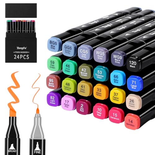 TongFu 24 Farben Marker Set, Twin Marker mit Heller Farbe, Filzstifte mit Schwarz Geschenkbox, Alkohol Stifte für Färbung, Comic, Malerei, Zeichnung, Design, Malerei, Rendering, Brief, Manga TongFu 24 Farben Marker Set, Twin Marker mit Heller Farbe, Filzstifte mit Schwarz Geschenkbox, Alkohol Stifte für Färbung, Comic, Malerei, Zeichnung, Design, Malerei, Rendering, Brief, Manga von TongFu