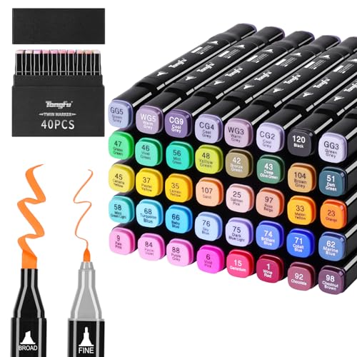 TongFu 40 Farben Marker Set, Twin Marker mit Heller Farbe, Filzstifte mit Schwarz Geschenkbox, Alkohol Stifte für Färbung, Comic, Malerei, Zeichnung, Design, Malerei, Rendering, Brief, Manga TongFu 40 Farben Marker Set, Twin Marker mit Heller Farbe, Filzstifte mit Schwarz Geschenkbox, Alkohol Stifte für Färbung, Comic, Malerei, Zeichnung, Design, Malerei, Rendering, Brief, Manga von TongFu