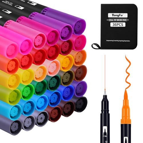 TongFu Brush Pen Set, 36 Farben 1-5 mm/Fineliner 0,4 mm Filzstifte Dicke und Dünne für und Erwachsene, Dual Tip Pinselstifte Aquarell Marker für Bullet Journal, Malbücher, Handlettering, Manga TongFu Brush Pen Set, 36 Farben 1-5 mm/Fineliner 0,4 mm Filzstifte Dicke und Dünne für und Erwachsene, Dual Tip Pinselstifte Aquarell Marker für Bullet Journal, Malbücher, Handlettering, Manga von TongFu