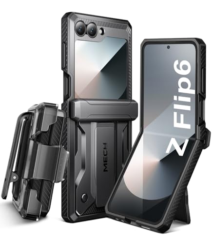 TONGATE für Z Flip 6 Hülle mit Kickstand & Gürtelclip, [Scharnier-Schutzabdeckung][Bulit-in Bildschirmschutz] Militärischer Grad Stoßfest Handyhülle für Samsung Galaxy Z Flip 6 5g 2024, Schwarz von Tongate