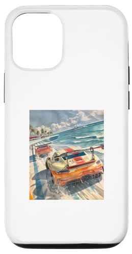 Hülle für iPhone 15 JDM 2 GT3 RS Autos treiben am Strand entlang japanisches Drift-Auto von Toon Auto Cars Co. - JDM Japanese Car Art