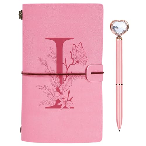 Initialen PU Leder Notizbuch mit Stift, Rosa Nachfüllbar Tagebuch für Frauen Mädchen, Reisetagebuch Skizzenbuch Notebook Geschenk für Freundin Schwestern Lehrer Abschluss Geburtstag Weihnachten I von Toozen