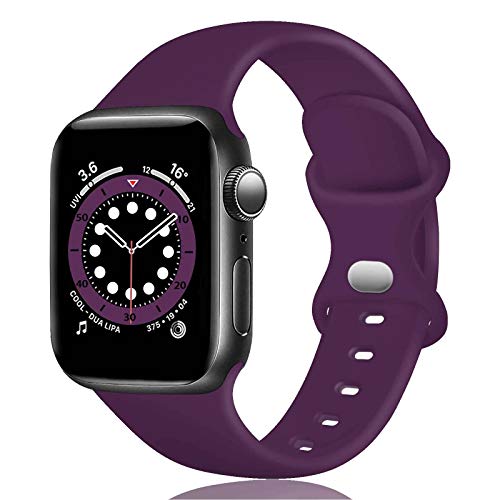 TopPerfekt Silikon-Armband kompatibel mit Apple Watch Armband 42 mm 44 mm 45 mm, Silikon-Ersatzarmband für iWatch Serie 7 6 5 4 3 2 1 SE (42mm/44mm/45mm-S/M, deep Purple) von TopPerfekt