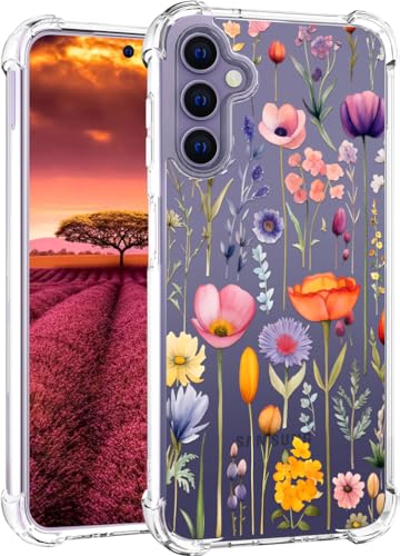 für S24+ Plus Hülle, Transparent Blume Muster Schutzhülle für Frauen Mädchen Kratzfeste Rückseite HandyHülle Case für Samsung Galaxy S24 Plus (Rosa-lila Kräuterblumen) von Topgraph